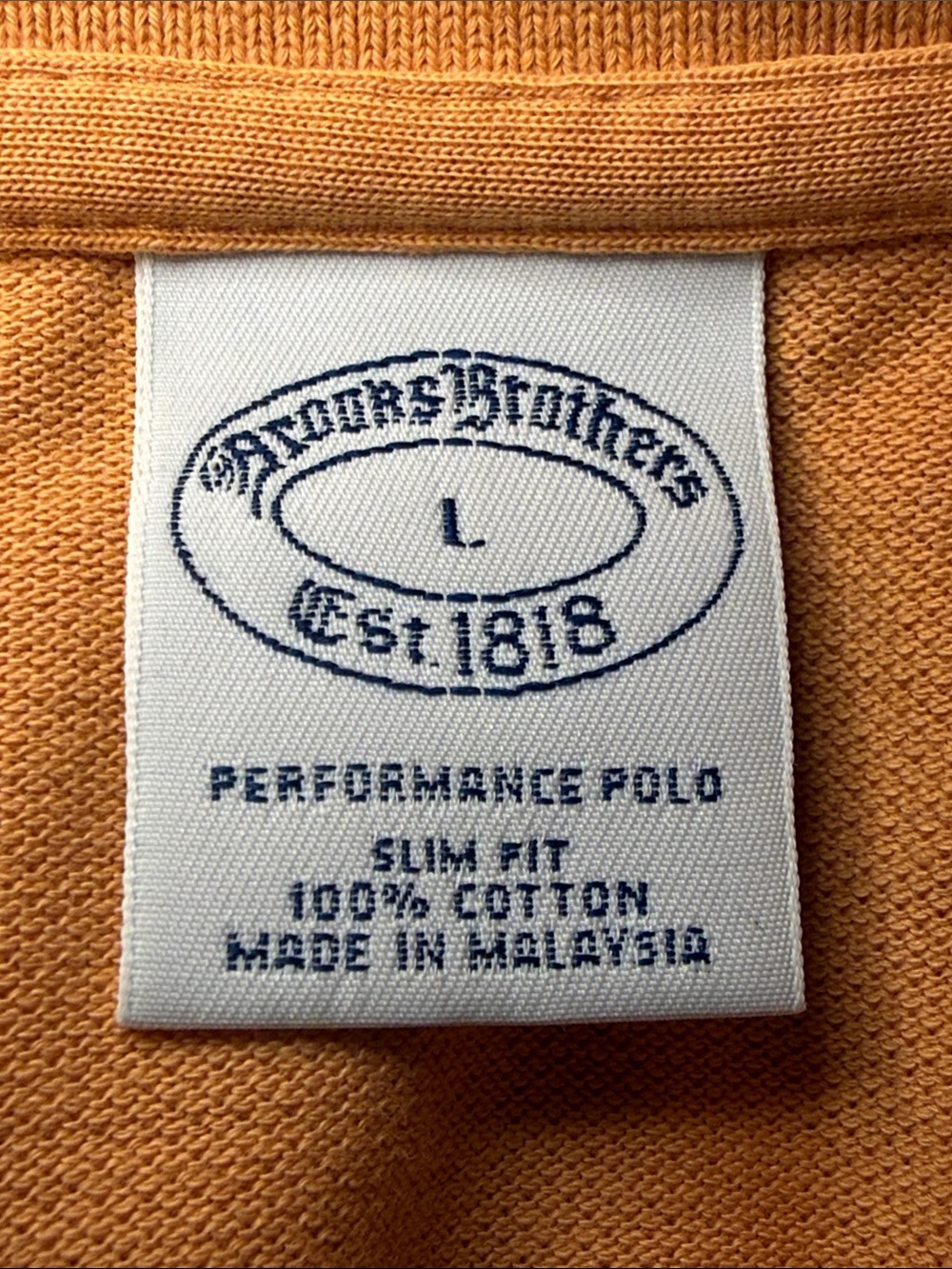 Brooks Brothers Performance Polo Shirt Peach Orange Slim Fit Large 100% Cotton - Picture 6 of 6